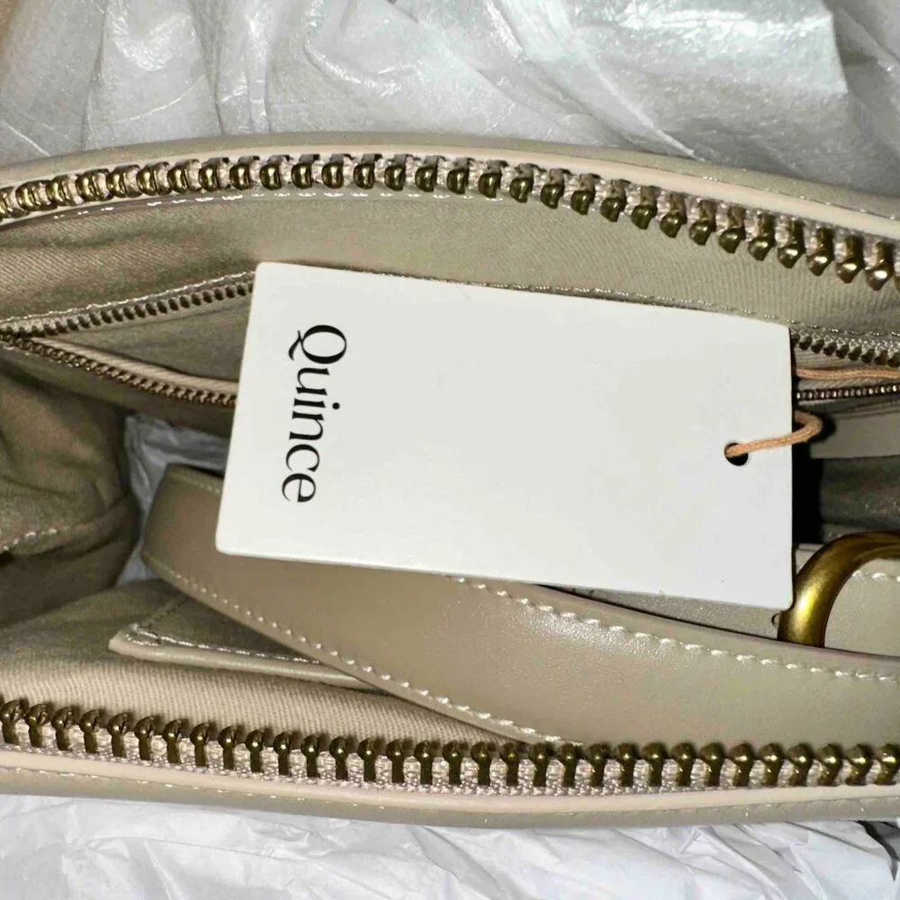 New QUINCE Italian Leather Medium Convertible Satchel Taupe 3way bag - Picture 12 of 16